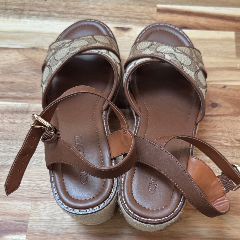 Coach Brown and Tan Wedge Sandals